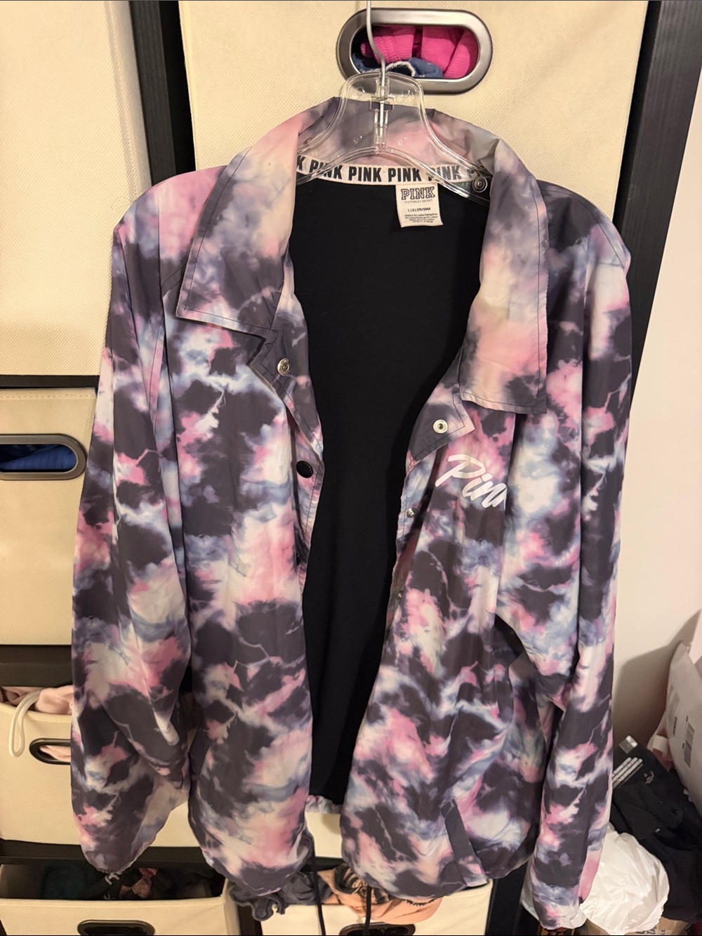 PINK Victoria's Secret Tie-Dye Bomber Jacket - Pink, Gray, White